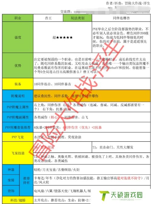 《冒险大作战》兽王全职业完整搭配——2010区浮生